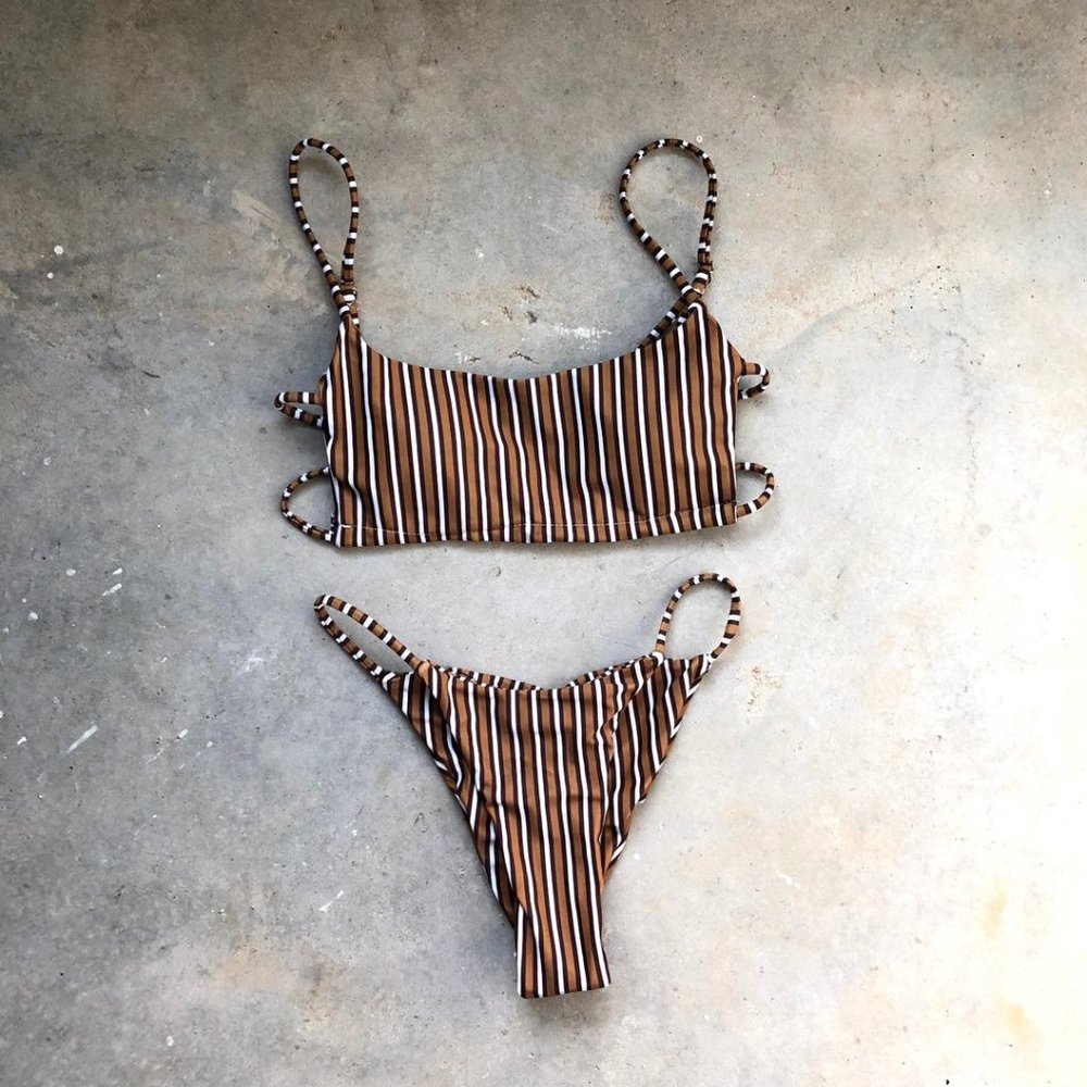 Haute Swimwear 'Aston' Bikini Set in Brown Stripe